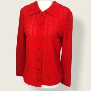 Vintage knit lace cardigan with silver buttons.